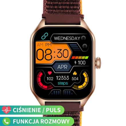 Brązowy smartwatch z funkcją rozmowy Rubicon RNCF03 SMARUB203