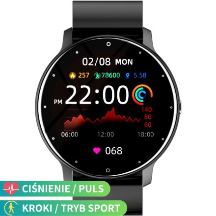 Czarny smartwatch z pomiarem ciśnienia Rubicon RNCF01 SMARUB198