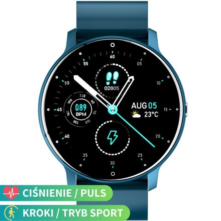 Granatowy smartwatch z pomiarem ciśnienia Rubicon RNCF01 SMARUB197