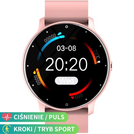 Różowy smartwatch z pomiarem ciśnienia Rubicon RNCF01 SMARUB199
