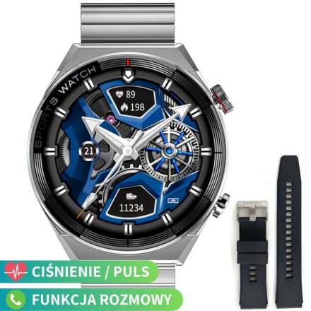 Srebrny męski smartwatch z funkcją rozmowy Rubicon RNCE99 SMARUB195