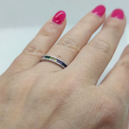 Srebrny pierścionek z kolorowymi cyrkoniami GR25 • Srebro 925