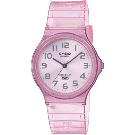 Różowy zegarek Casio z przeźroczystym paskiem MQ-24S-4BEF