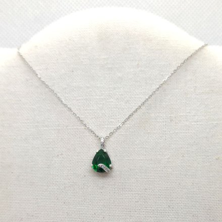 Srebrny łańcuszek  z zieloną cyrkonią GR34• Srebro 925