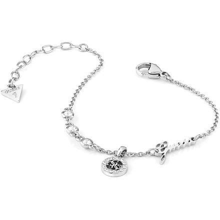 Srebrna bransoletka GUESS MINIATURE z kryształami i zawieszką JUBB79041JW (L)