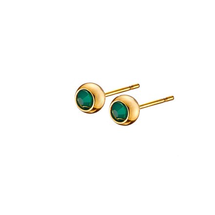 Biżuteria kolczyki damskie wkrętki złote z zielonym oczkiem Venetto M12