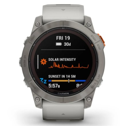 Zegarek Garmin Fenix 7 Pro Sapphire Solar Tytan z mglisto szaro-pomarańczowym paskiem 010-02777-21