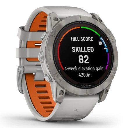 Zegarek Garmin Fenix 7 Pro Sapphire Solar Tytan z mglisto szaro-pomarańczowym paskiem 010-02777-21