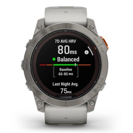 Zegarek Garmin Fenix 7 Pro Sapphire Solar Tytan z mglisto szaro-pomarańczowym paskiem 010-02777-21