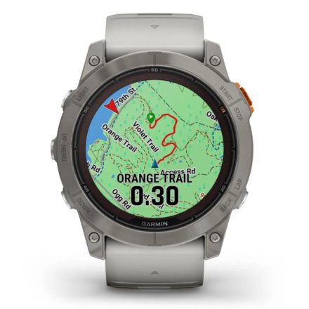 Zegarek Garmin Fenix 7 Pro Sapphire Solar Tytan z mglisto szaro-pomarańczowym paskiem 010-02777-21