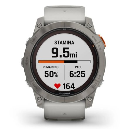 Zegarek Garmin Fenix 7 Pro Sapphire Solar Tytan z mglisto szaro-pomarańczowym paskiem 010-02777-21