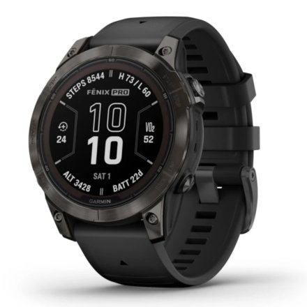 Zegarek Garmin Fenix 7 Pro Sapphire Solar Tytan węglowoszary z czarnym paskiem 010-02777-11