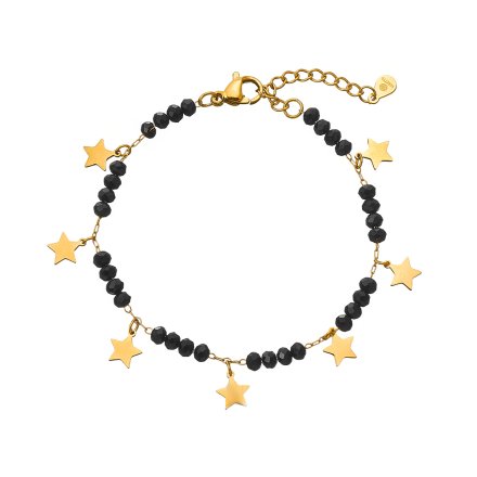 Biżuteria bransoletka damska złota z czarnymi koralikami i gwiazdkami Venetto WB544