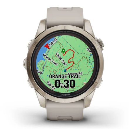 Zegarek Garmin Fenix 7S Pro Sapphire Solar złoty z piaskowym paskiem 010-02776-15