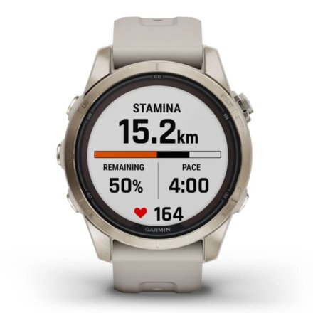 Zegarek Garmin Fenix 7S Pro Sapphire Solar złoty z piaskowym paskiem 010-02776-15