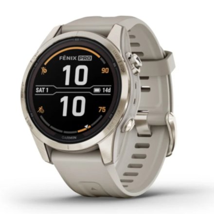 Zegarek Garmin Fenix 7S Pro Sapphire Solar złoty z piaskowym paskiem 010-02776-15