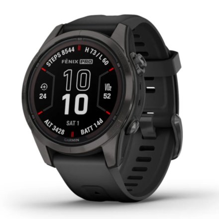 Zegarek Garmin Fenix 7S Pro Sapphire Solar Tytan węglowoszary z czarnym paskiem 010-02776-11