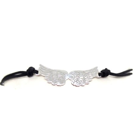Srebrna bransoletka damska na sznureczku  skrzydła GR39 • Srebro 925
