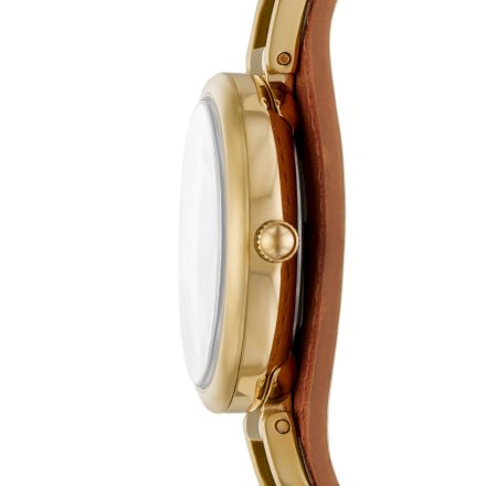 Złoty zegarek damski Fossil Carlie Mini z brązowym paskiem z podkładką ES5215