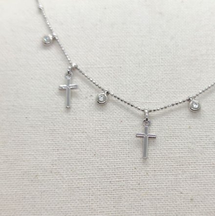 Srebrny naszyjnik choker łańcuszek krzyżyki kryształy GR24 • Srebro 925