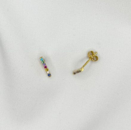Złote kolczyki patyczki podłużne strzałki z kolorowymi cyrkoniami A084 • Złoto 585 0.84g
