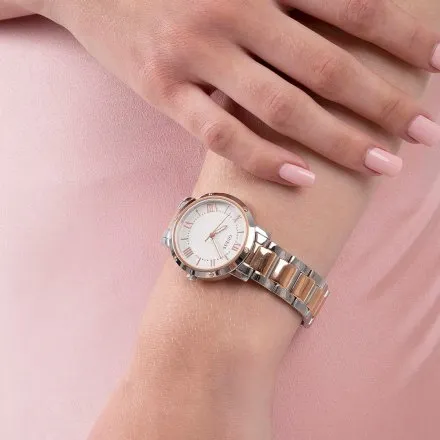 Różowo-srebrny zegarek Guess Dawn na bransolecie GW0404L3