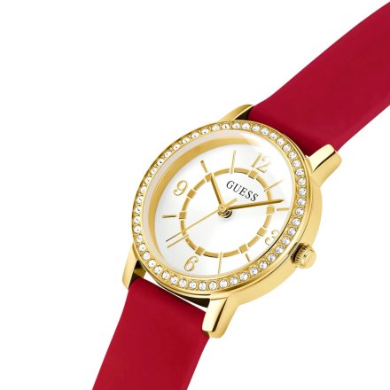 Złoty zegarek Guess Melody z czerwonym paskiem GW0469L1