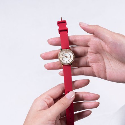 Złoty zegarek Guess Melody z czerwonym paskiem GW0469L1