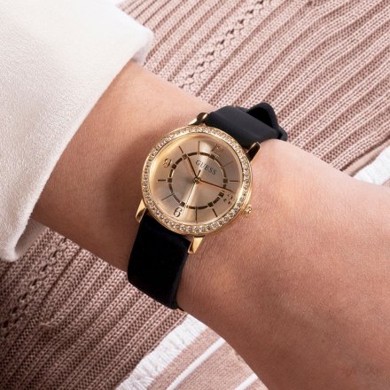 Złoty zegarek Guess Melody z czarnym paskiem GW0469L3