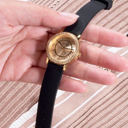 Złoty zegarek Guess Melody z czarnym paskiem GW0469L3