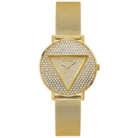 Złoty zegarek damski Guess Iconic z bransoletką i kryształkami GW0477L2