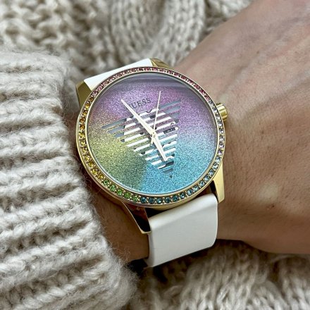 Kolorowy zegarek damski Guess Unity z białym paskiem GW0589L1