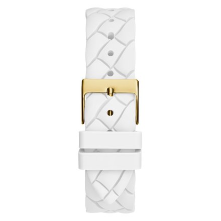 Złoty zegarek damski Guess Opaline z białym paskiem GW0585L2