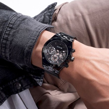 Czarny zegarek męski Guess Continental z bransoletką mesh GW0582G3