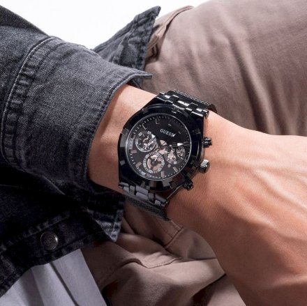 Czarny zegarek męski Guess Continental z bransoletką mesh GW0582G3