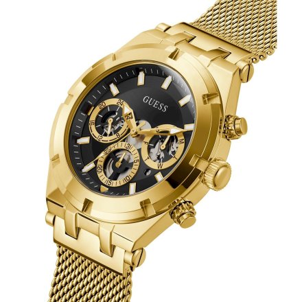 Złoty zegarek męski Guess Continental z bransoletką mesh GW0582G2