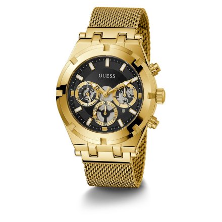 Złoty zegarek męski Guess Continental z bransoletką mesh GW0582G2