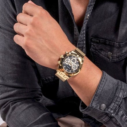 Złoty zegarek męski Guess Continental z bransoletką mesh GW0582G2