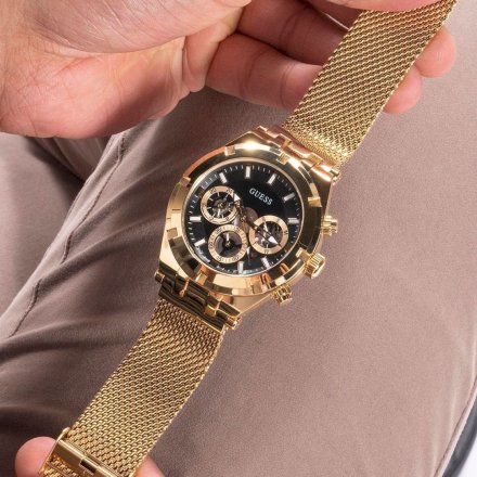Złoty zegarek męski Guess Continental z bransoletką mesh GW0582G2