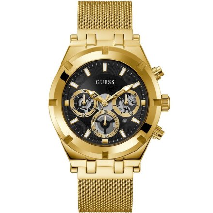 Złoty zegarek męski Guess Continental z bransoletką mesh GW0582G2