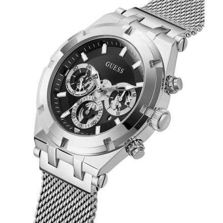 Srebrny zegarek męski Guess Continental z bransoletką mesh GW0582G1