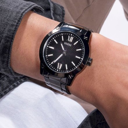 Czarny zegarek męski Guess Crescent z bransoletką GW0574G3