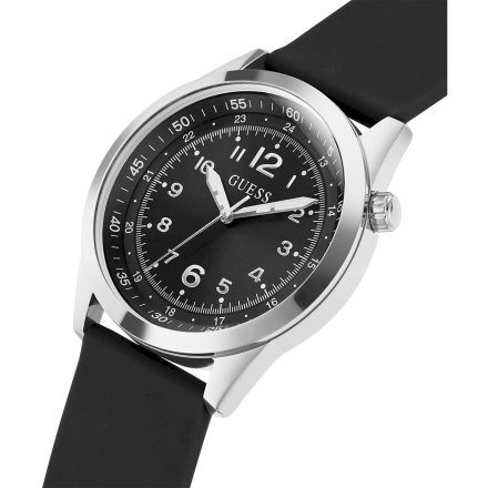 Srebrny zegarek Guess Max z czarną tarczą i czarnym paskiem GW0494G1