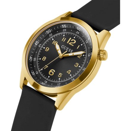 Złoty zegarek Guess Max z czarną tarczą i czarnym paskiem GW0494G2