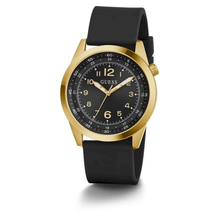 Złoty zegarek Guess Max z czarną tarczą i czarnym paskiem GW0494G2