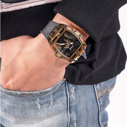 Złoty zegarek męski Guess Legend z czarnym paskiem GW0500G1