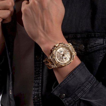 Złoty zegarek Męski Guess Baron z bransoletą GW0517G2