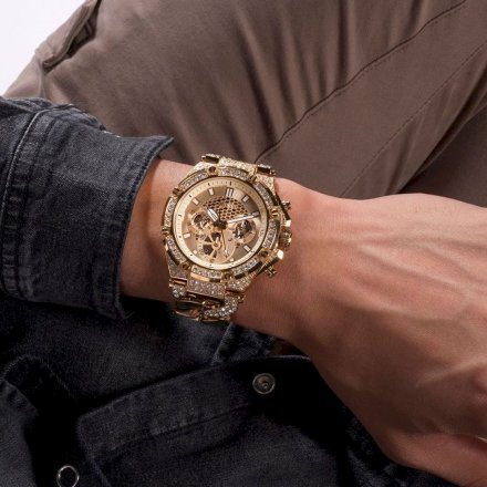 Złoty zegarek Męski Guess Baron z bransoletą GW0517G2