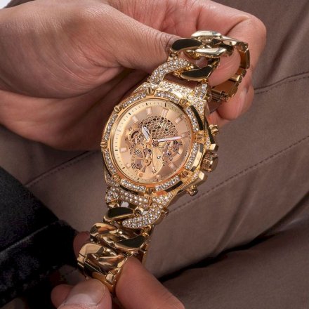 Złoty zegarek Męski Guess Baron z bransoletą GW0517G2