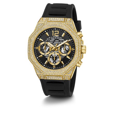 Złoto-czarny zegarek męski Guess Momentum z czarnym paskiem GW0518G2